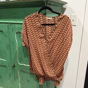 Max Studio Zigzag Wrap Blouse in Orange and White